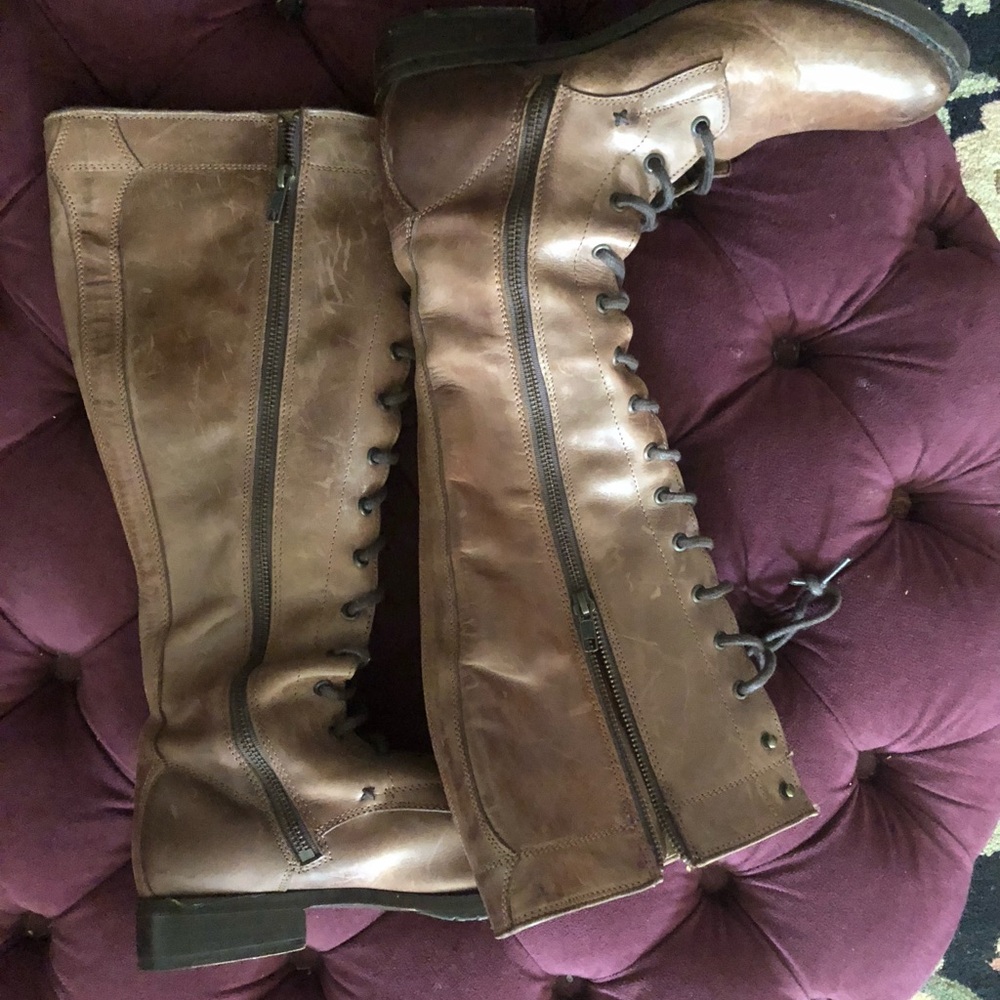 Frye Tan Leather Tall Lace-Up Boots